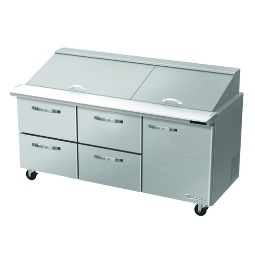Blue Air BLMT72-D4LM-HC 72" Mega Top Sandwich & Salad Prep Table, 4 Drawers with Right-Hand Door