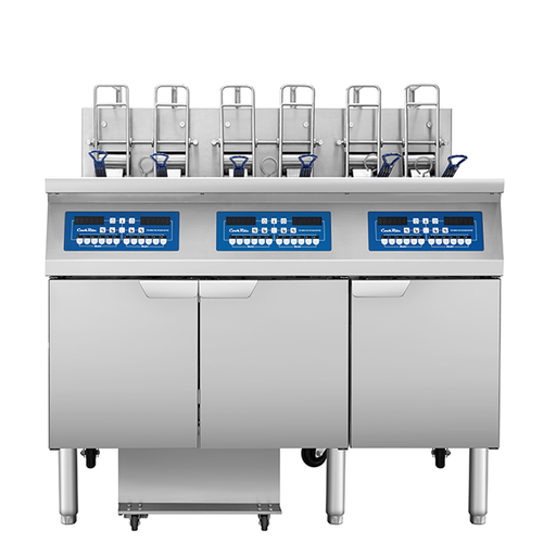 Atosa USA AEFF-50-3TB Triple Vat Electric Fryer with Auto Lift, 2 Full + 1 Split Vat, Built-In Filtration, 208V 3-Phase