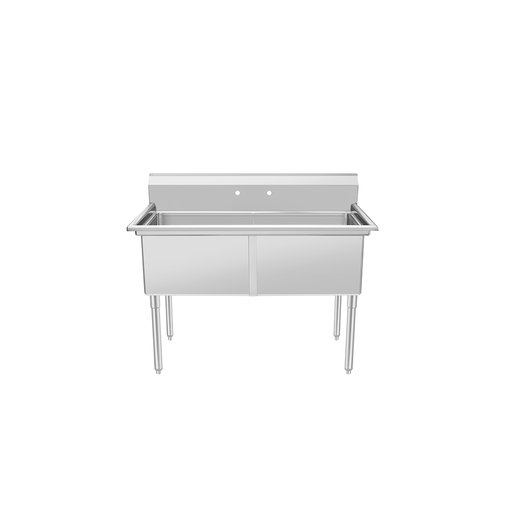 Atosa USA SS1818D21N Two Compartment Sink, 41"W, 18" x 18" x 12" Bowls, No Drainboards, 18 Ga 304 Stainless Steel
