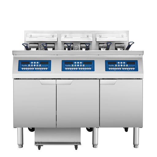Atosa USA AEFF-50-3T Triple Vat Electric Fryer, 2(50)+2(25) lb, 46-1/2"W, Built-In Filtration, 208V/3Ph