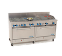 Comstock Castle 2F330-2RB 72 Inch Gas Restaurant Range 8 Star Burners 24 Inch Radiant Charbroiler 2 Ovens 302,000 BTU Stainless