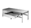 Cleveland Range ST55T Equipment Stand open base with sliding drain drawer splash screen 55 inch x 20 inch 18 inch high stainless steel top and legs