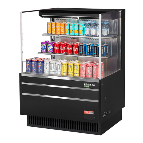 Turbo Air TOM-36L-UF-W(B)-3S-N Horizontal Open Display Merchandiser 11.1 cu ft Capacity Low Profile Self Contained Refrigeration